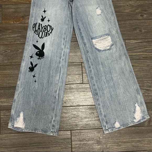 NWT Playboy X PacSun Jeans Eco Distressed High Waisted Baggy 22 23 24 25 27 - Picture 6 of 15